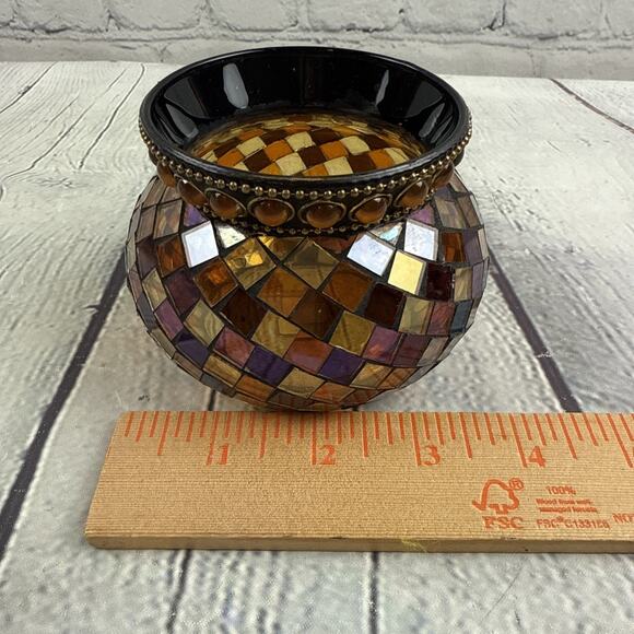 Partylite Global Fusion MOSAIC GLASS VOTIVE CANDLE HOLDER W/Candle Retired - Picture 5 of 12
